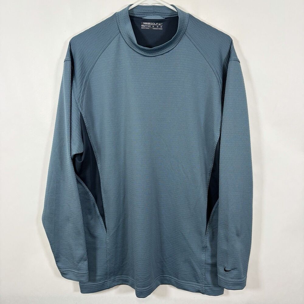Nike Golf Long Sleeve Mock Neck Shirt Mens Size Medium Blue Textured FitDry